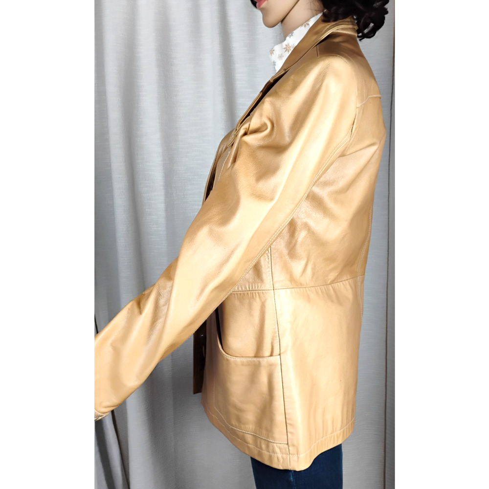 Womens Medium Wilsons Maxima Tan Cognac Leather Jacket Button Front Classic - Picture 3 of 16